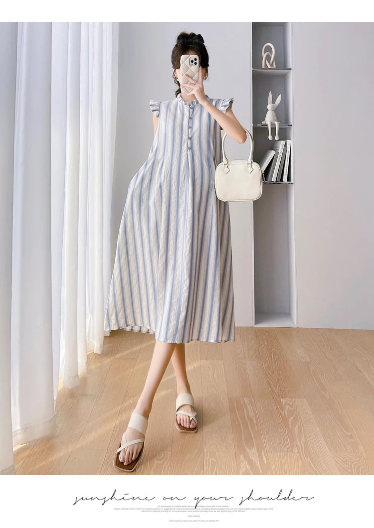 Striped Long Maternity Dress Fit4ABoss™