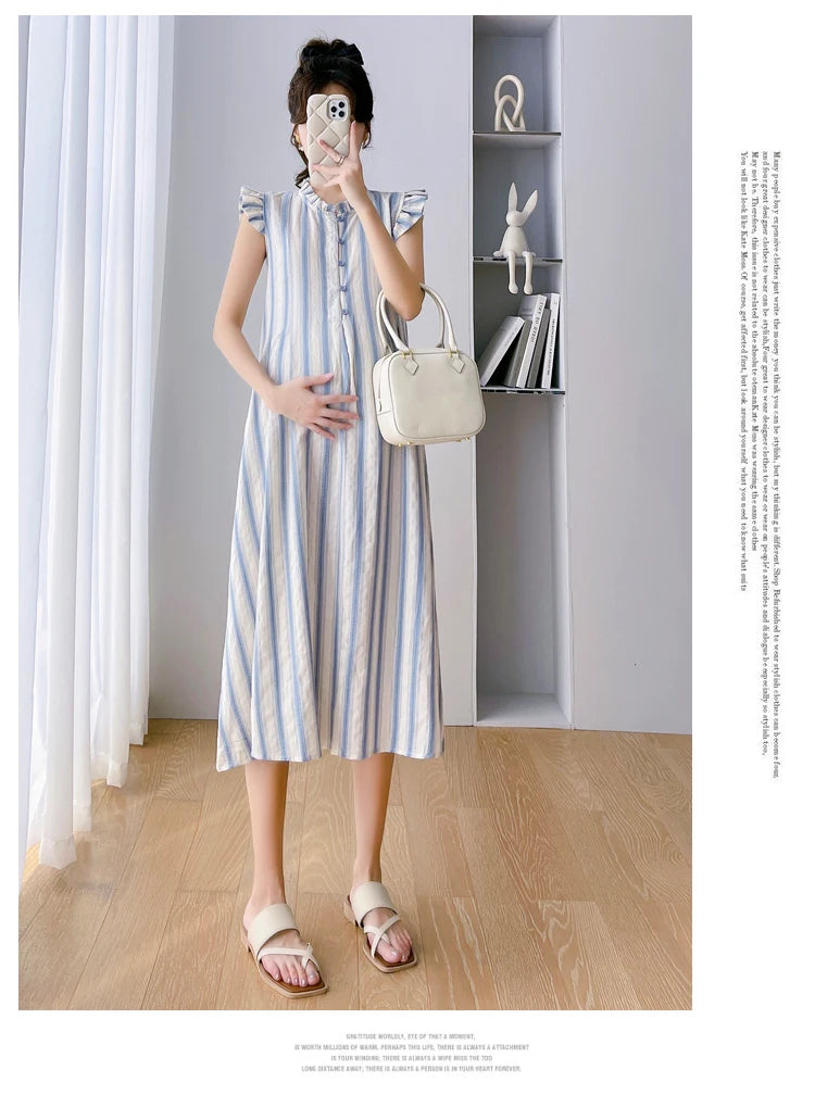 Striped Long Maternity Dress Fit4ABoss™