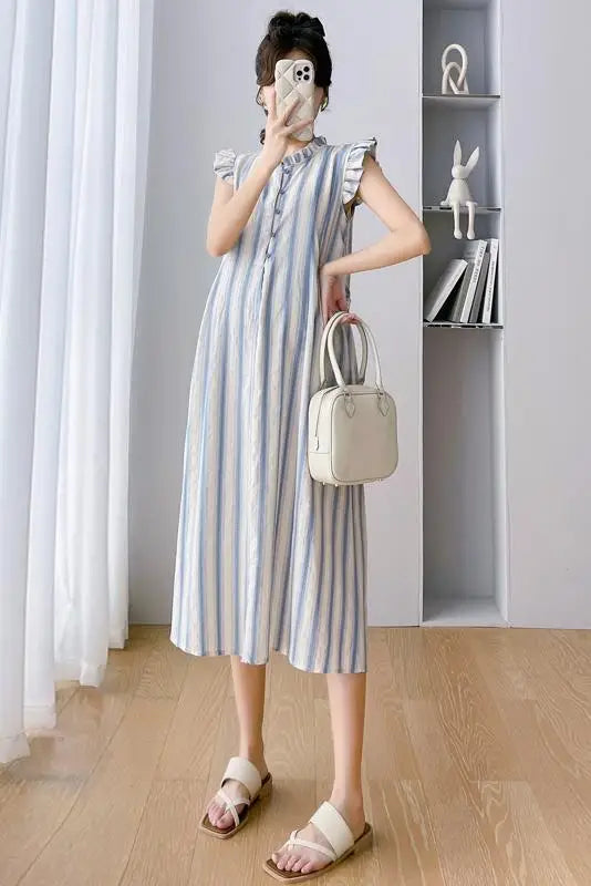 Striped Long Maternity Dress Fit4ABoss™