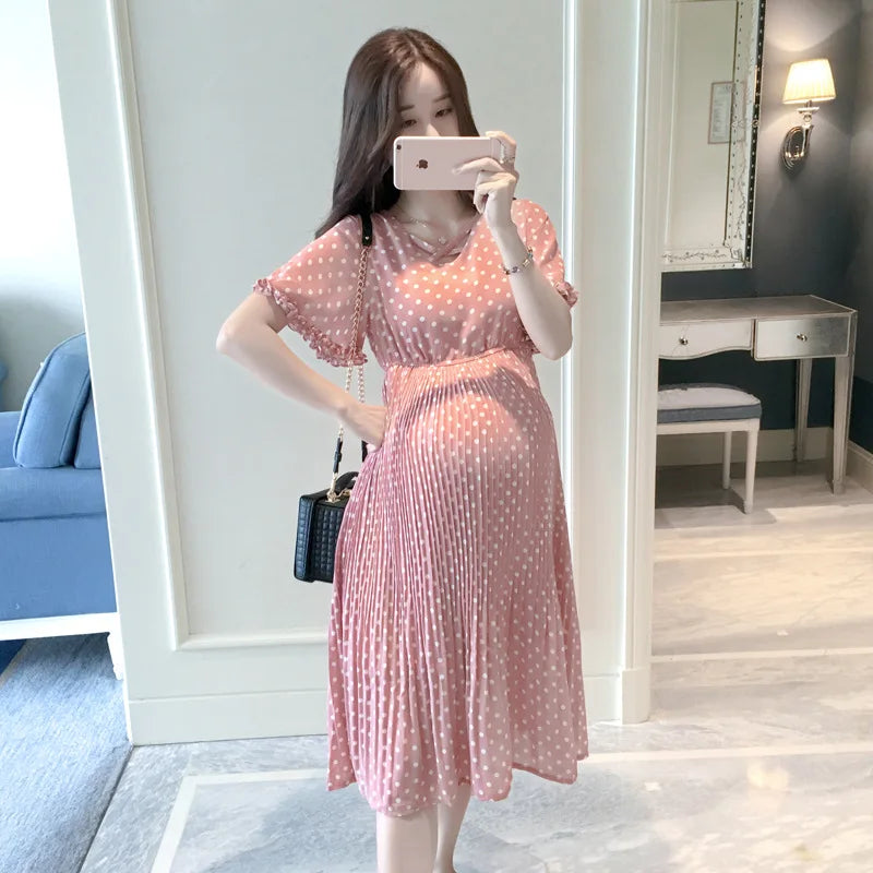 Dotted High Waist Maternity Dress Fit4ABoss™