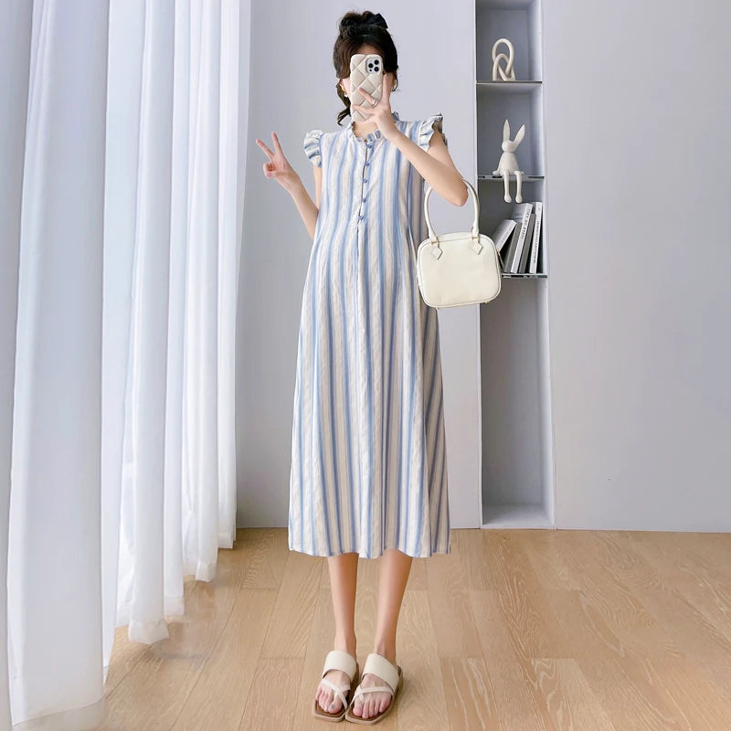 Striped Long Maternity Dress Fit4ABoss™